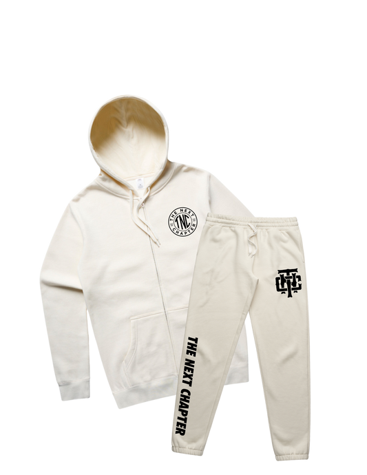 Zip Hoodie and Sweat Pants Creme